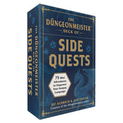 The Dungeonmeister Deck of Side Quests - Blue rectangular box with gold medieval-style text reading "The Dungeonmeister Deck of Side Quests" and a white label.