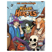 Misfit Heroes (PREORDER) - Colorful game box cover featuring cartoon characters including a man in a purple wizard hat, a scientist with a headlamp, a.