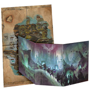 Tainted Grail: Game Master Kit (PREORDER) - Folded fantasy game master screen with dark, mystical artwork in purples and greens, shown alongside a weathered, map-style.