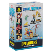 Marvel Crisis Protocol: Defenders Affiliation Pack - Boxed set of Marvel Crisis Protocol miniatures featuring Defenders characters with colorful detailed figures on bases.
