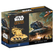 Star Wars Legion: AAT Battle Tank - Star Wars Legion AAT Battle Tank game box featuring a detailed tan and blue sci-fi tank model with rounded armor and dual.