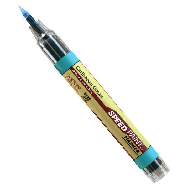 Speedpaint Marker: Caribbean Ocean - Brush-tip marker with turquoise blue ink, transparent plastic body, and yellow label reading Speedpaint Marker Caribbean.