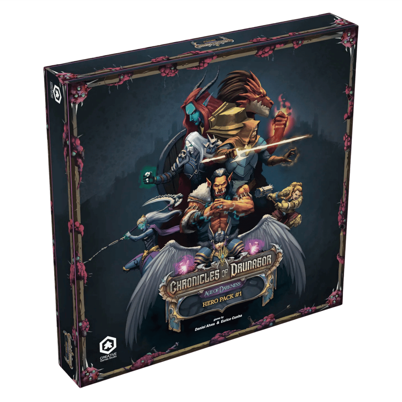 Chronicles of Drunagor: Age of Darkness: Apocalypse - Hero Pack #1 (PREORDER) - Dark-themed rectangular board game box with fantasy warriors wielding weapons on the cover, accented with mystical symbols.