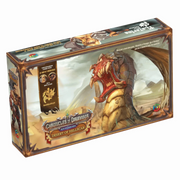 Chronicles of Drunagor: Age of Darkness - Desert of Hellscar Expansion (PREORDER) - Board game box with fantasy artwork featuring a large red dragon wrapped around a stone tower in a desert landscape.