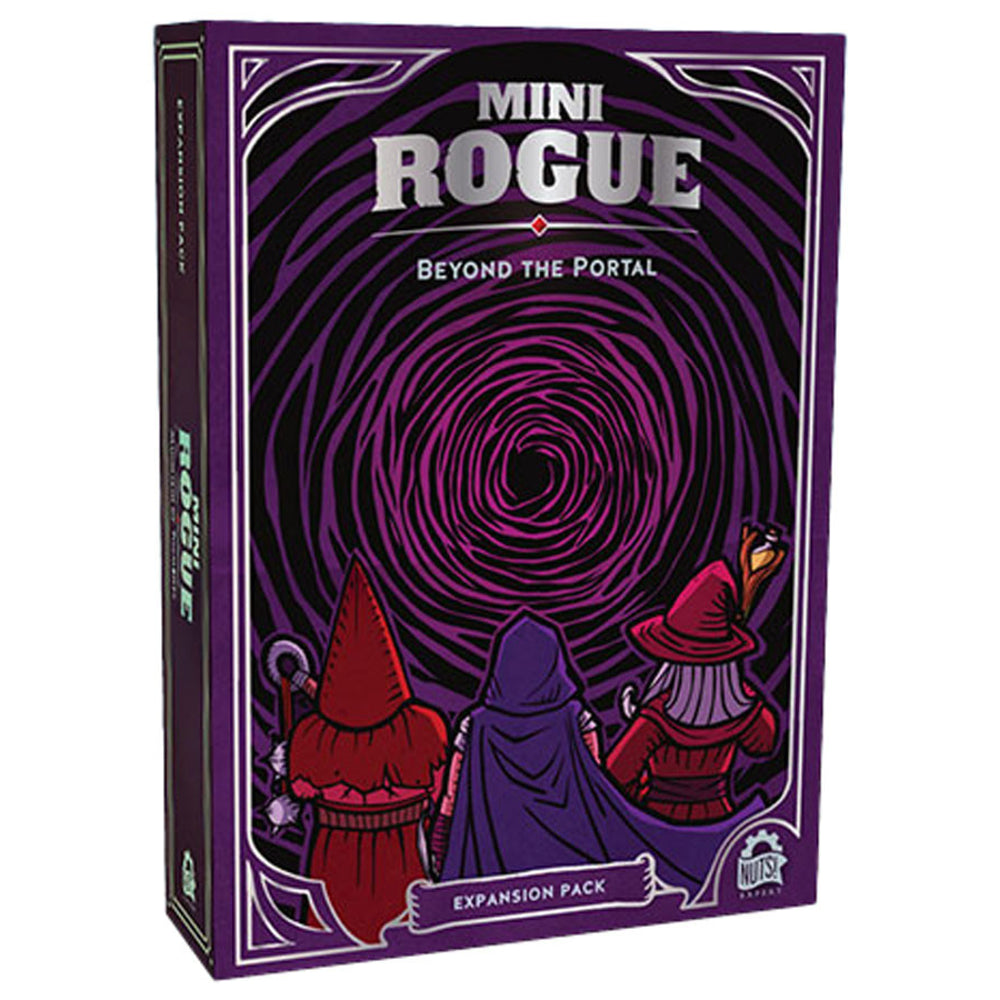 Mini Rogue: Beyond the Portal (PREORDER) - Board game expansion pack box with dark purple vortex design and three cloaked fantasy characters on the front.