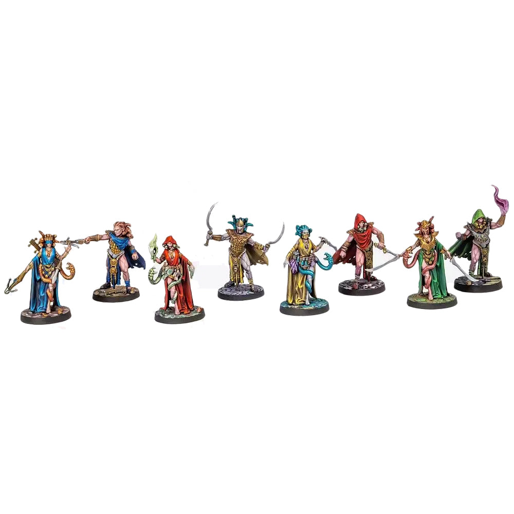 Dungeons & Lasers: Beastkin Hybrids (Unpainted) - Seven detailed unpainted fantasy miniature figures featuring humanoid beast hybrids in various dynamic poses, each on a.