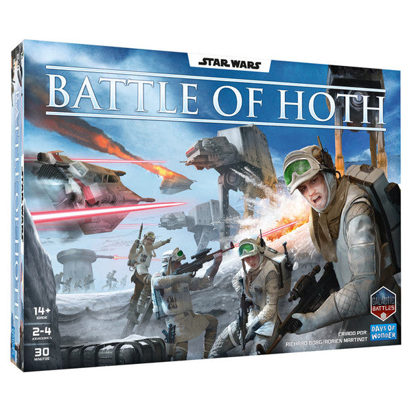 Star Wars: Battle of Hoth - Star Wars Battle of Hoth board game with sci-fi battle scene, AT-AT walkers, and Rebel soldiers on snowy terrain.