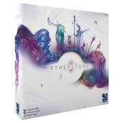 Etherstone - Etherstone board game box with fantasy artwork in purple and teal hues, featuring ethereal creature silhouettes around a.
