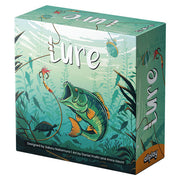 Lure - Square game box with illustrated underwater scene featuring a large fish, aquatic plants, and a fishing lure on a green-blue