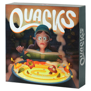 Quacks: Deluxe Edition - Board game box with colorful, whimsical artwork of a surprised character brewing a magical potion with mushrooms and herbs.