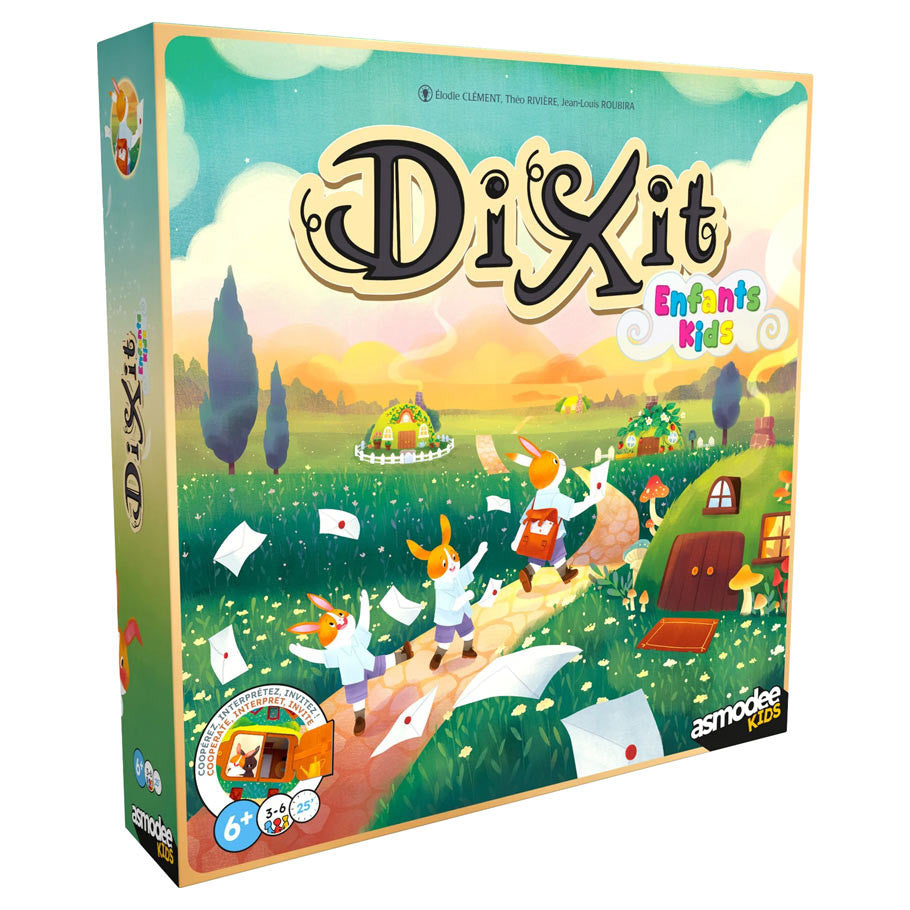 Dixit: Kids - Colorful Dixit Kids board game box with whimsical animals and fantasy landscape illustration.