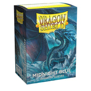Dragon Shield 100ct Box - Matte Midnight Blue - Box of Dragon Shield card sleeves featuring matte midnight blue design with a dragon illustration.