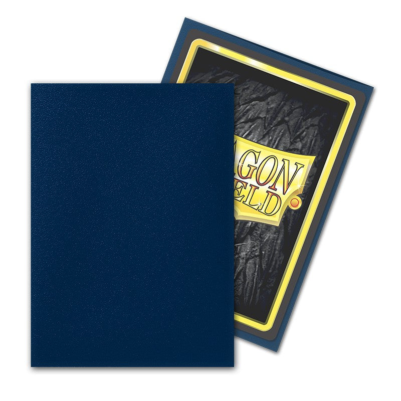 Dragon Shield 100ct Box - Matte Midnight Blue - Matte midnight blue rectangular card sleeves box with Dragon Shield logo on inner packaging.