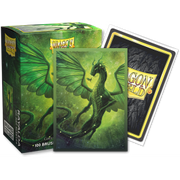 Dragon Shield Sleeves - 100ct Box Brushed Art - Constellation Rayalda - Green dragon artwork on card sleeves with black and gold branded backing, packaged in a green box displaying the dragon.