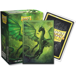 Dragon Shield Sleeves - 100ct Box Brushed Art - Constellation Rayalda - Green dragon artwork on card sleeves with black and gold branded backing, packaged in a green box displaying the dragon.