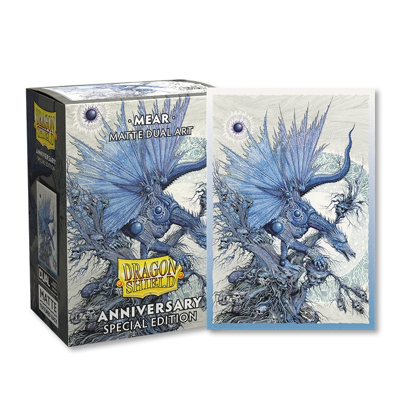 Dragon Shield Sleeves - 100ct Box Dual Matte Archive Limited Reprint - Mear - Box of 100 matte dual-sided card sleeves with blue dragon artwork and intricate fantasy design.