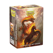Dragon Shield Standard Matte Art Sleeves 100ct - Lunar New Year 2026 - Fire Horse - Box of 100 matte card sleeves featuring fiery dragon and horse artwork on dark, smoky background.