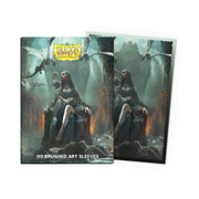 Dragon Shield Sleeves: Standard Brushed Art - Halloween Dragon 2024 100CT - Standard card sleeves with dark fantasy art featuring a hooded figure seated on a stone throne and a dragon flying above.
