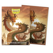 Dragon Shield Sleeves: Standard Matte Dual Art - Year of the Wood Snake 2025 100CT - Matte card sleeves featuring a coiled dragon and wood snake artwork in warm brown and gold tones.