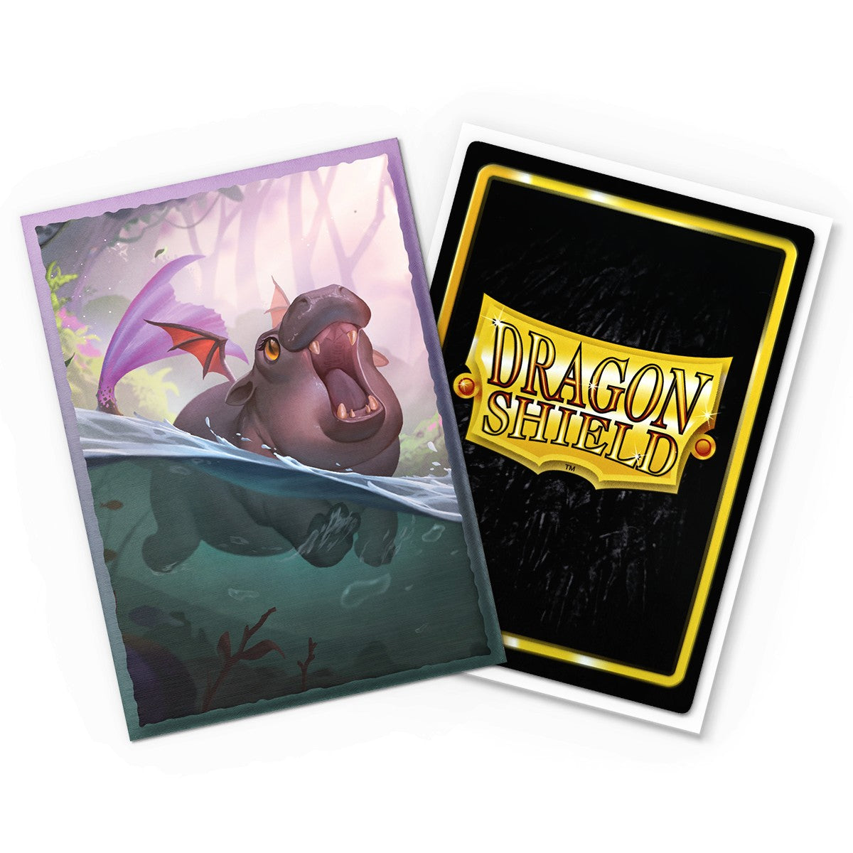 Dragon Shield Standard Brushed Art Sleeves: Spirit Animals - The Snortle (PREORDER) - Card sleeve featuring a whimsical hippo-like creature with small dragon wings in a misty forest, next to the black and.
