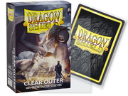 Dragon Shield Sleeves: Outer Sleeves Standard Matte - Clear 100CT - Clear matte card sleeves in rectangular packaging with fantasy-themed Dragon Shield logo and artwork.