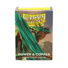 Dragon Shield Standard DUAL Matte Sleeves: Power & Copper (PREORDER) - Box of Dragon Shield Standard DUAL Matte card sleeves with green dragon and fiery copper background accents.