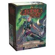Dragon Shield Sleeves - 100ct Box Matte Art - Flesh and Blood Lexi - Box of 100 matte card sleeves featuring fantasy artwork of a female warrior with green hair and purple armor, labeled Flesh.