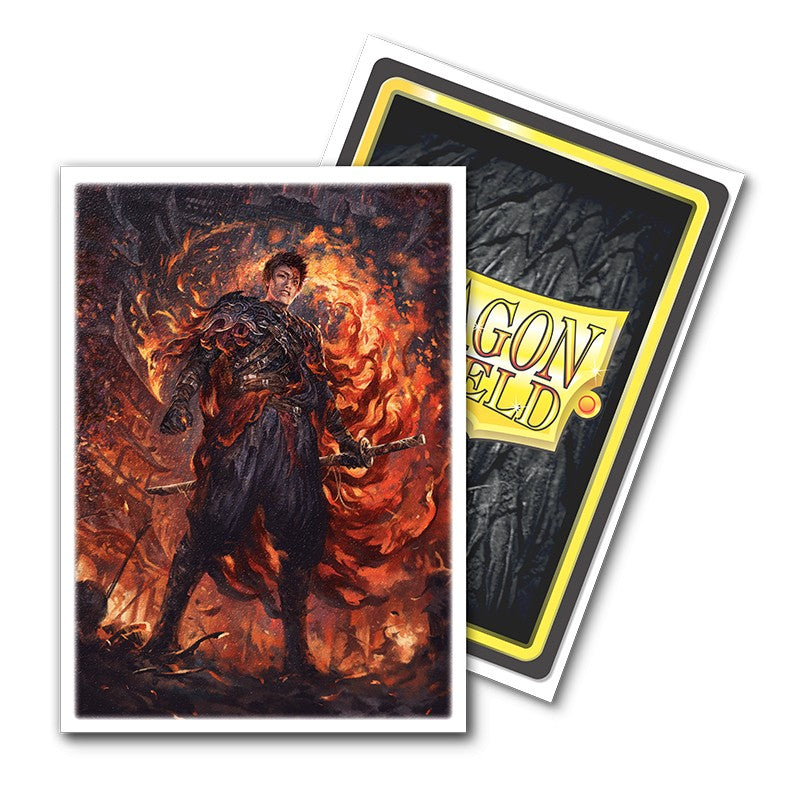 Dragon Shield Sleeves - 100ct Box Matte Art - Flesh and Blood Fai - Matte card sleeves featuring fiery warrior artwork with dark red and orange tones, 100-count box.