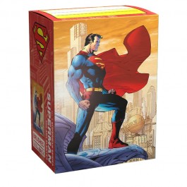 Dragon Shield Standard Brushed Art Sleeves 100ct: Superman - 2nd Variation - Box of Dragon Shield card sleeves featuring a dynamic Superman illustration with a red cape silhouette on an orange.