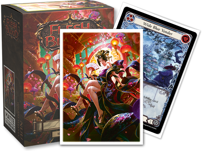 Dragon Shield Sleeves - 100ct Box Matte Art - Flesh and Blood Nuu with Promo - Dragon Shield 100ct matte card sleeves featuring vibrant anime-style artwork of a dark-haired female character in a.