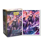 Dragon Shield Sleeves: Standard Matte Art Grand Archive - Tristan, Shadowdancer 100CT - Matte card sleeves featuring a fantasy warrior woman with long pink hair and dark armor surrounded by purple magical energy.