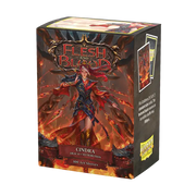 Dragon Shield Sleeves - 100ct Box Matte Art - Flesh and Blood Cindra, Dracai of Retribution - Box of 100 matte card sleeves featuring fiery red and black artwork of Cindra from Flesh and Blood.