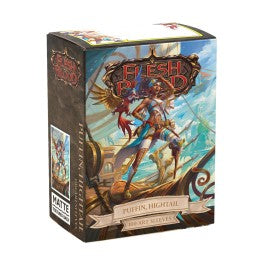 Dragon Shield Sleeves: Standard Matte Art Flesh and Blood - Puffin, Hightail 100CT - Box of Dragon Shield Standard Matte card sleeves featuring a colorful female warrior with bird wings and sword on a ship.