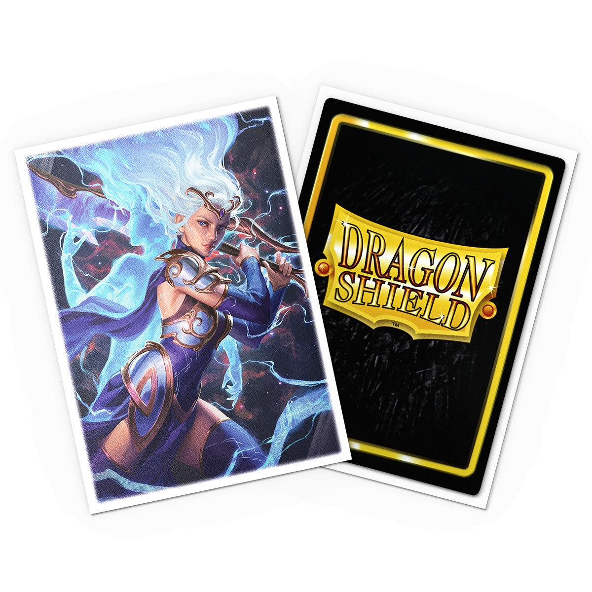 Dragon Shield Standard Matte Art Sleeves: Flesh and Blood - Voltbound Duality (PREORDER) - Matte card sleeves featuring lightning mage artwork with blue and purple tones, paired with black Dragon Shield backing and.