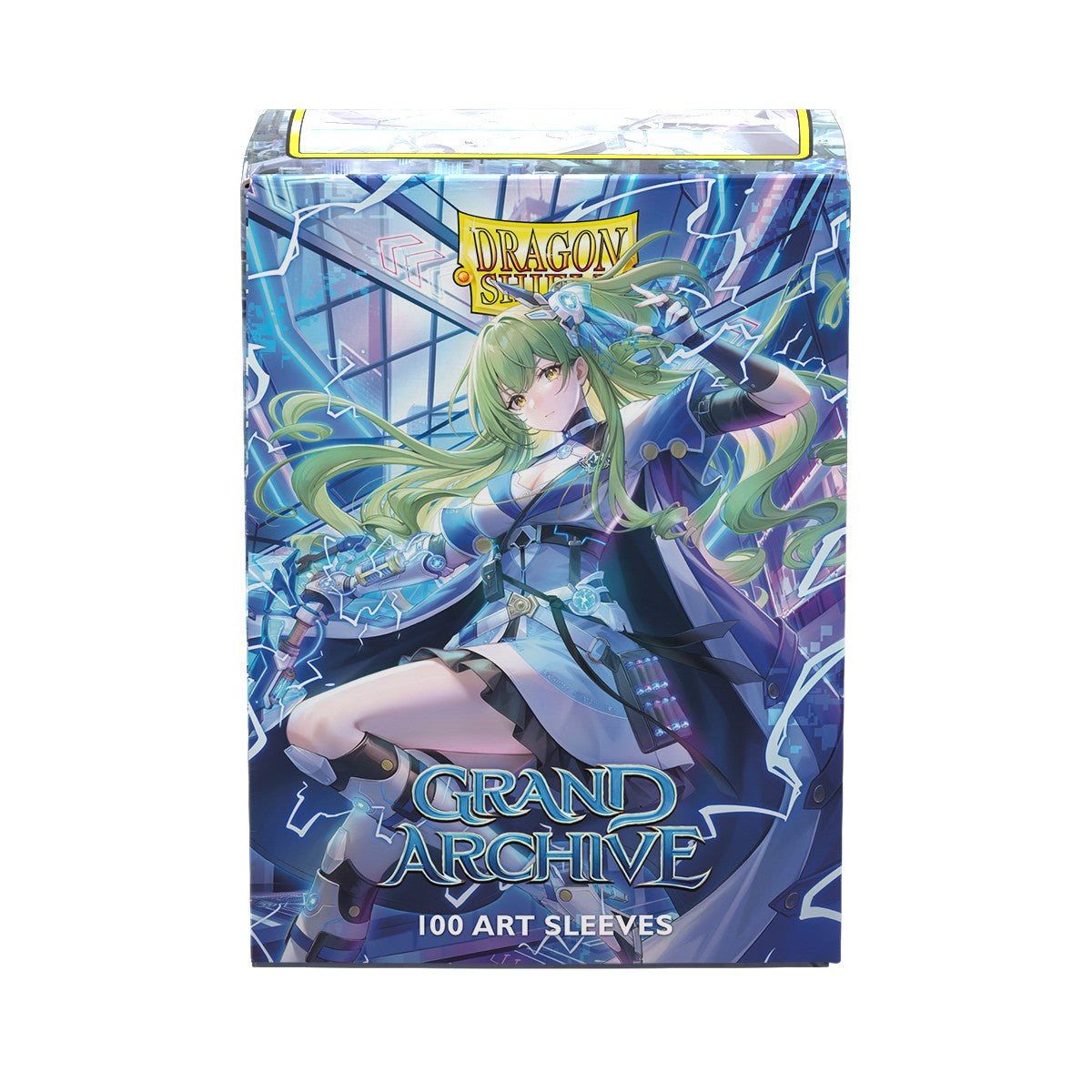 Dragon Shield Dual Matte Art Sleeves: Grand Archive - Lorraine, Arclight Saber (PREORDER) - Deck box with vibrant anime-style artwork featuring a green-haired warrior in blue armor holding a glowing sword, labeled.