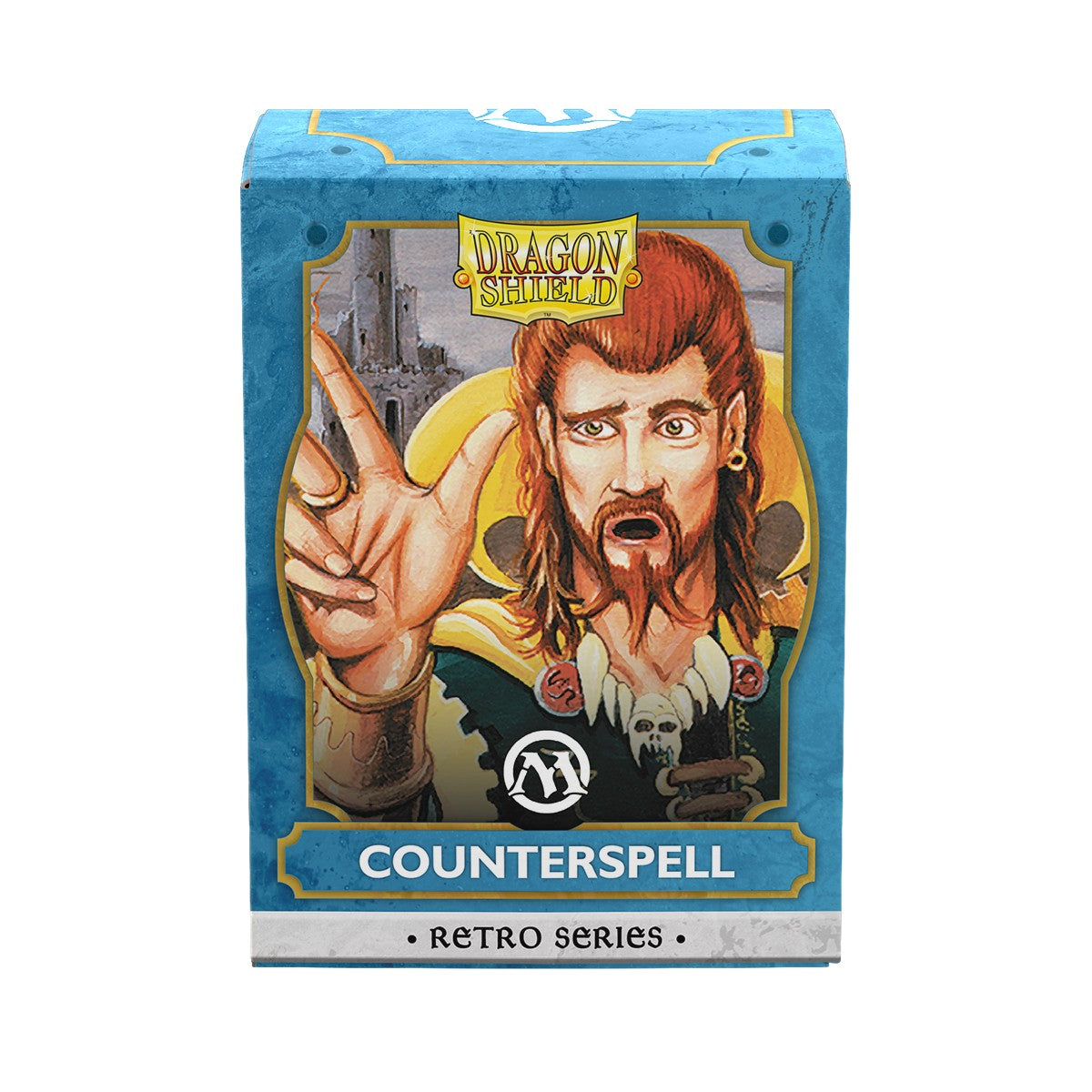 Dragon Shield Standard Brushed Art Sleeves: Magic: The Gathering Retro Series - Counterspell (PREORDER) - Blue card sleeves box featuring vintage-style wizard artwork casting a spell, labeled "Counterspell" from Dragon Shield.
