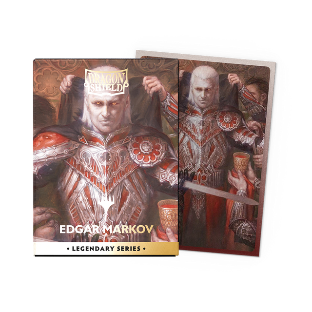 Dragon Shield Dual Sleeves 100ct Box - Legendary Series - Edgar Markov (PREORDER) - Box of Dragon Shield card sleeves featuring Edgar Markov artwork with red and silver armor design.