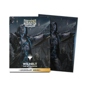 Dragon Shield Dual Sleeves 100ct Box - Legendary Series - Wilhelt, the Rotcleaver (PREORDER) - Card sleeves box with dark blue fantasy warrior art, featuring Wilhelt the Rotcleaver, 100 count deluxe protective sleeves.