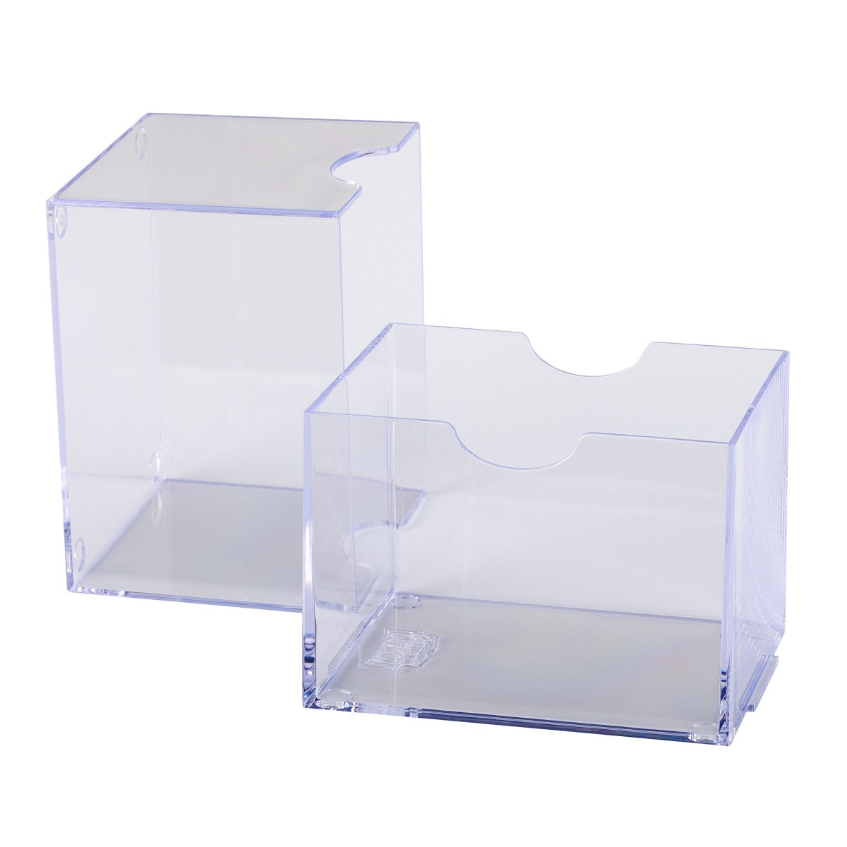 Dragon Shield 100+ Strongbox - Clear (PREORDER) - Two clear rectangular plastic deck boxes with rounded cutouts on the top edges for easy card access.