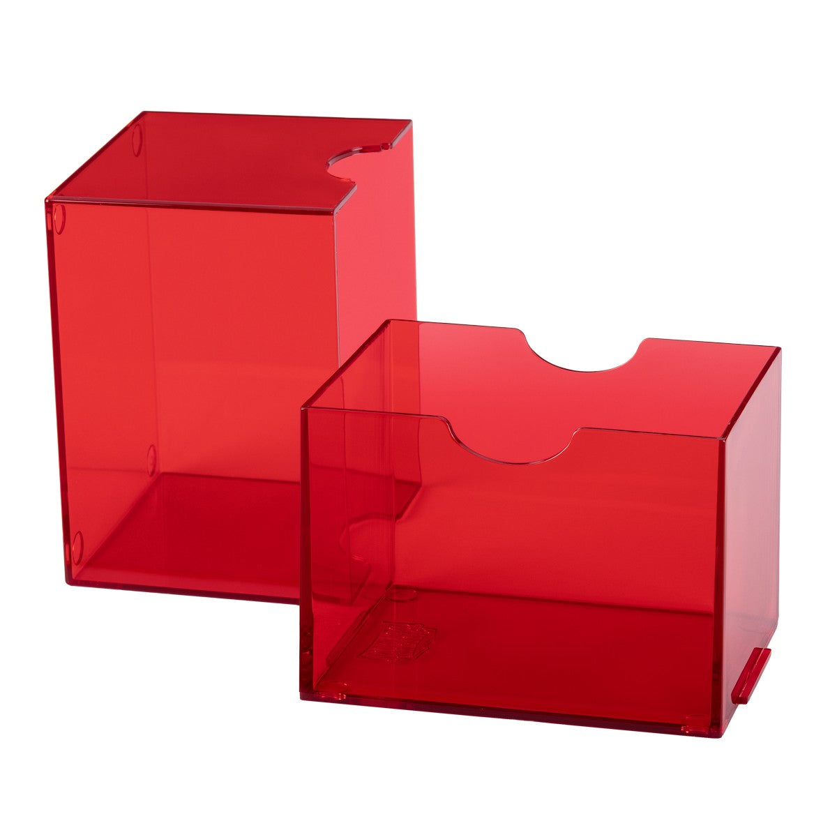 Dragon Shield 100+ Strongbox - Clear Red (PREORDER) - Clear red plastic deck box with a separate detachable lid, rectangular shape with notched edges for easy opening.