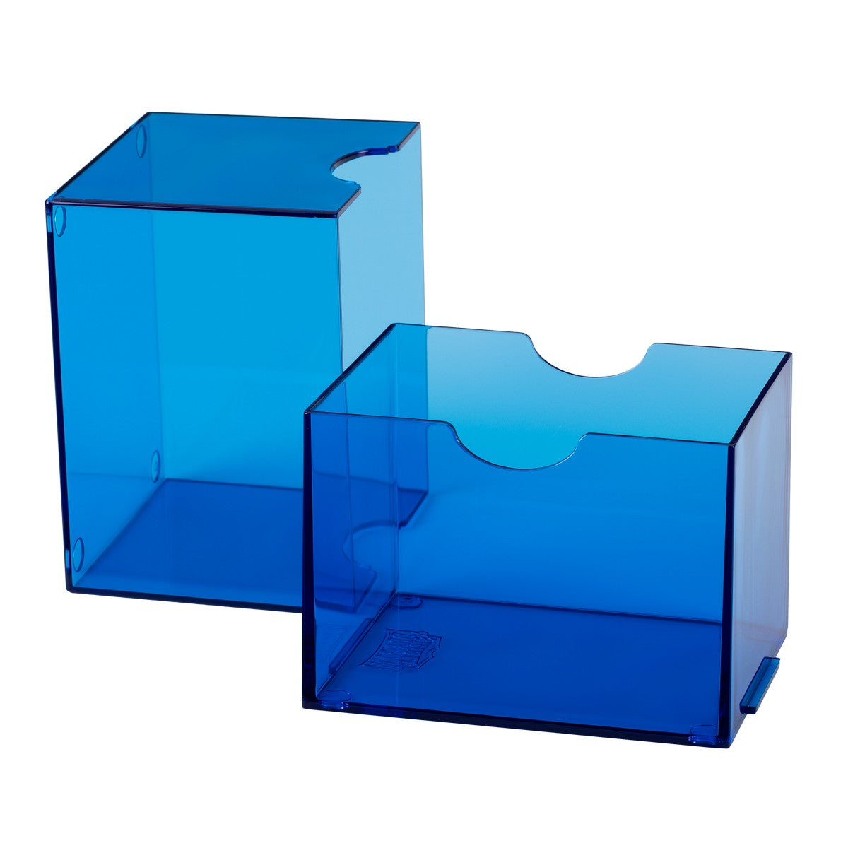 Dragon Shield 100+ Strongbox - Clear Blue (PREORDER) - Clear blue translucent plastic deck box and matching smaller storage tray with notch cutouts for easy access.