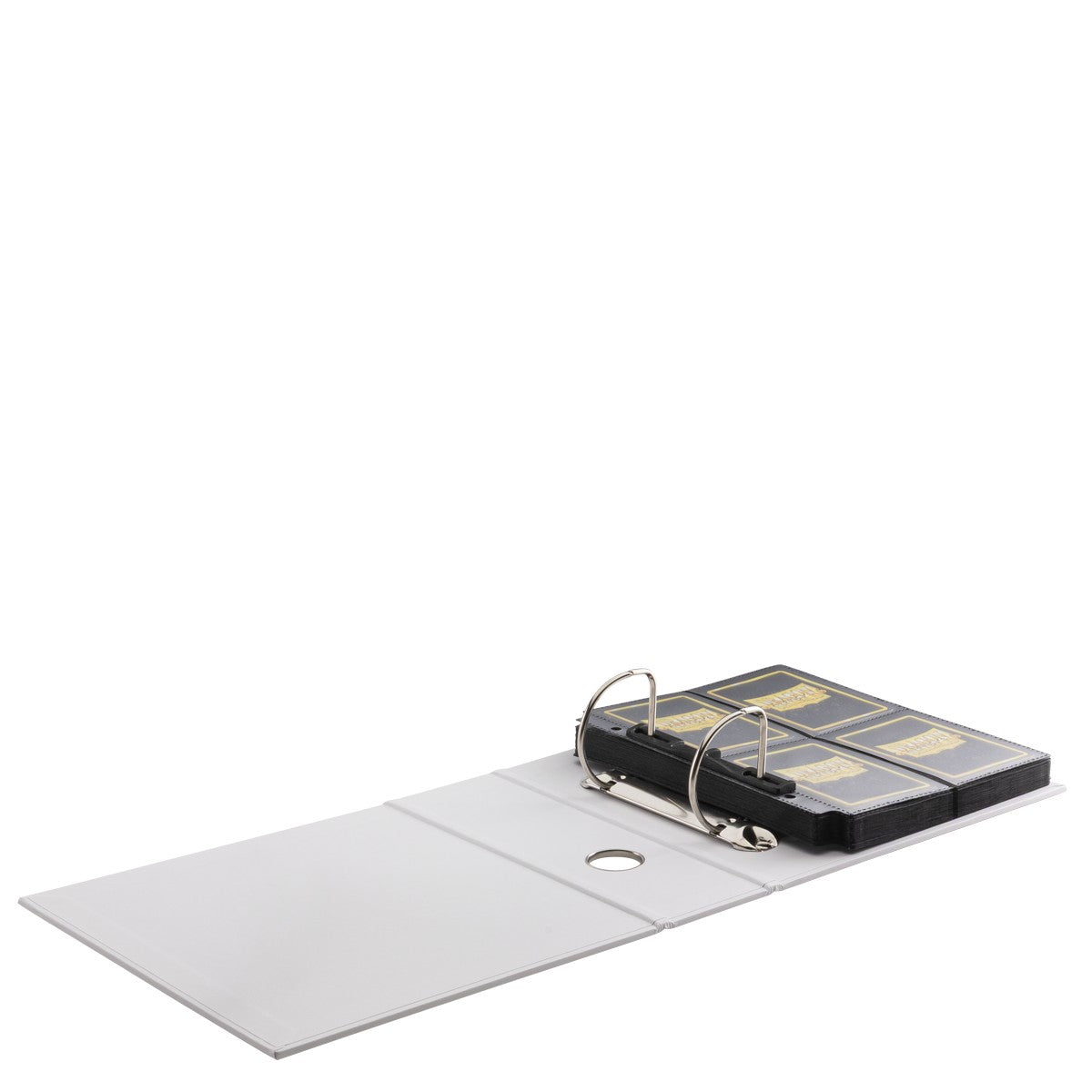 Dragon Shield Sanctuary Slipcase 2 Ring Binder - White (PREORDER) - White two-ring binder with slipcase featuring black and gold graphic design on cover.