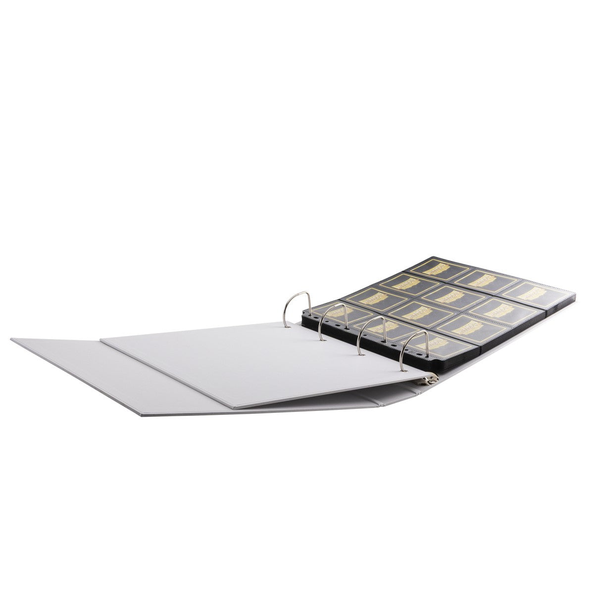 Dragon Shield Sanctuary Slipcase 4 Ring Binder - White (PREORDER) - White Dragon Shield Sanctuary slipcase binder with 4 silver metal rings and card sleeves inside.