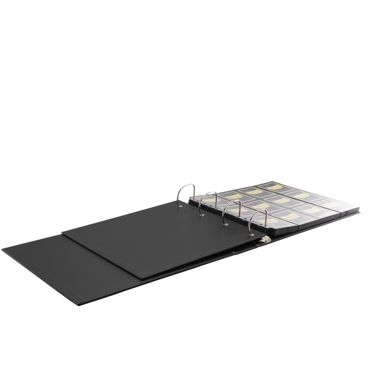 Dragon Shield Sanctuary Slipcase 4 Ring Binder - Black (PREORDER) - Black Dragon Shield Sanctuary slipcase with an open 4-ring binder showing clear card sleeves inside.