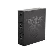 Dragon Shield Storage - Fortress Card Drawers - Black - Black rectangular card storage box with three drawers, each featuring a circular finger hole, and a subtle embossed dragon.