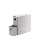 Dragon Shield Fortress Vertical 2 Drawer Card Storage - White (PREORDER) - White vertical card storage box with two stacked drawers and subtle embossed dragon design.