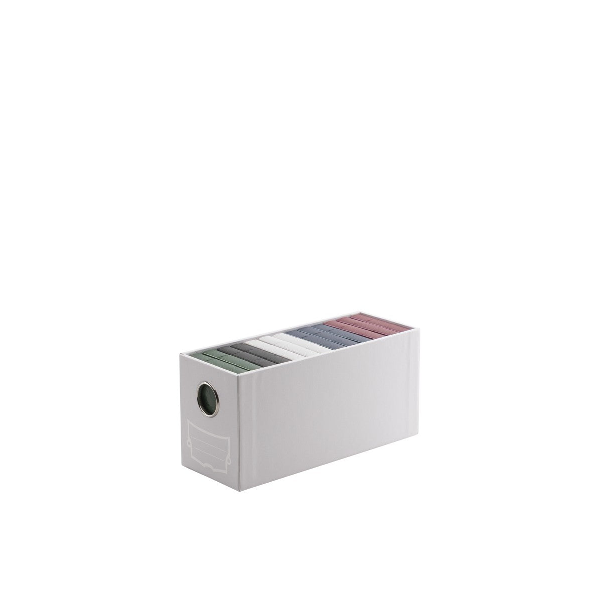Dragon Shield Fortress Vertical 2 Drawer Card Storage - White (PREORDER) - White vertical card storage box with two drawers and round handle holes, fitted with multiple card deck compartments visible