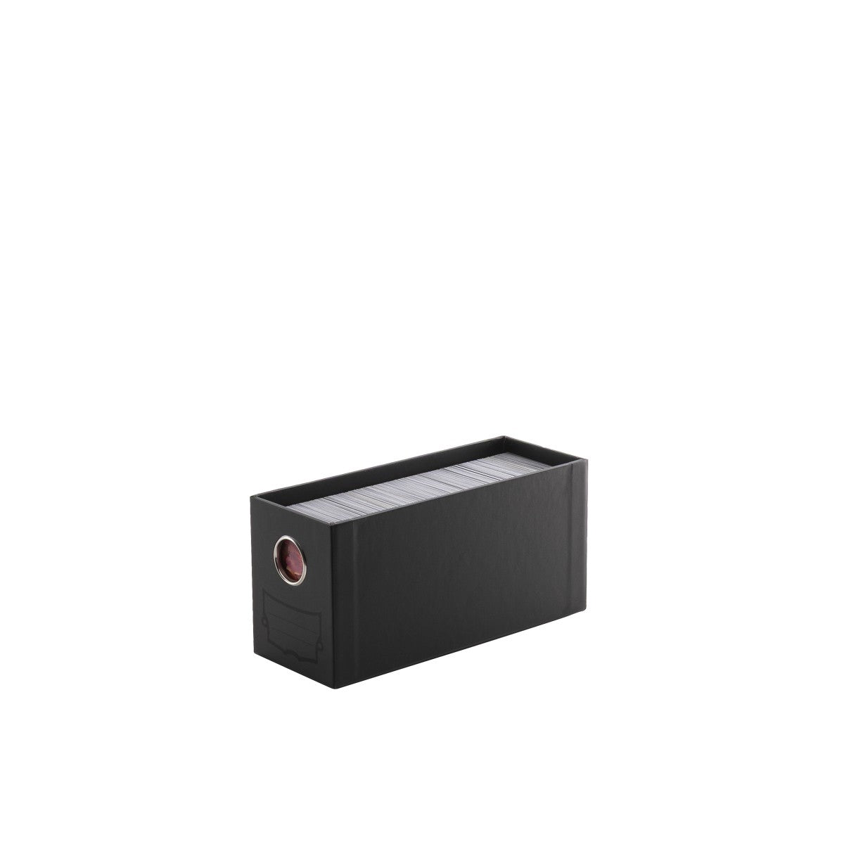 Dragon Shield Fortress Vertical 2 Drawer Card Storage - Black (PREORDER) - Black vertical rectangular card storage box with two drawers and circular handle cutouts on the sides.