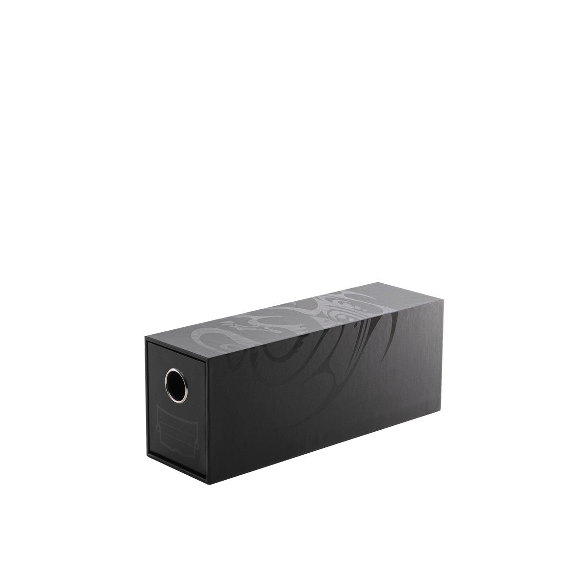 Dragon Shield Fortress 1 Drawer Card Storage - Black (PREORDER) - Black rectangular card storage box with a single drawer and circular metal finger hole on the side.