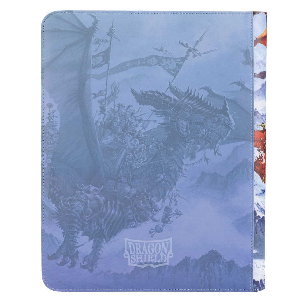 Dragon Shield Zipster Binder - The Raid (PREORDER) - Blue Dragon Shield Zipster binder with skeletal dragon artwork and subtle fantasy landscape background.